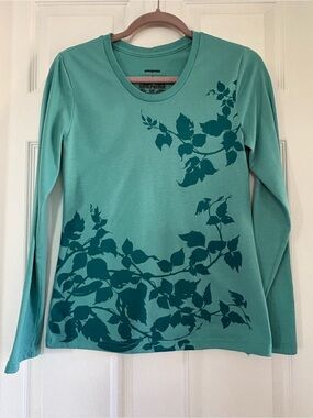 PATAGONIA ANIKA LONG SLEEVE TEE WOMENS SMALL GREEN/BLUE LIGHTWEIGHT HIKING TRAIL